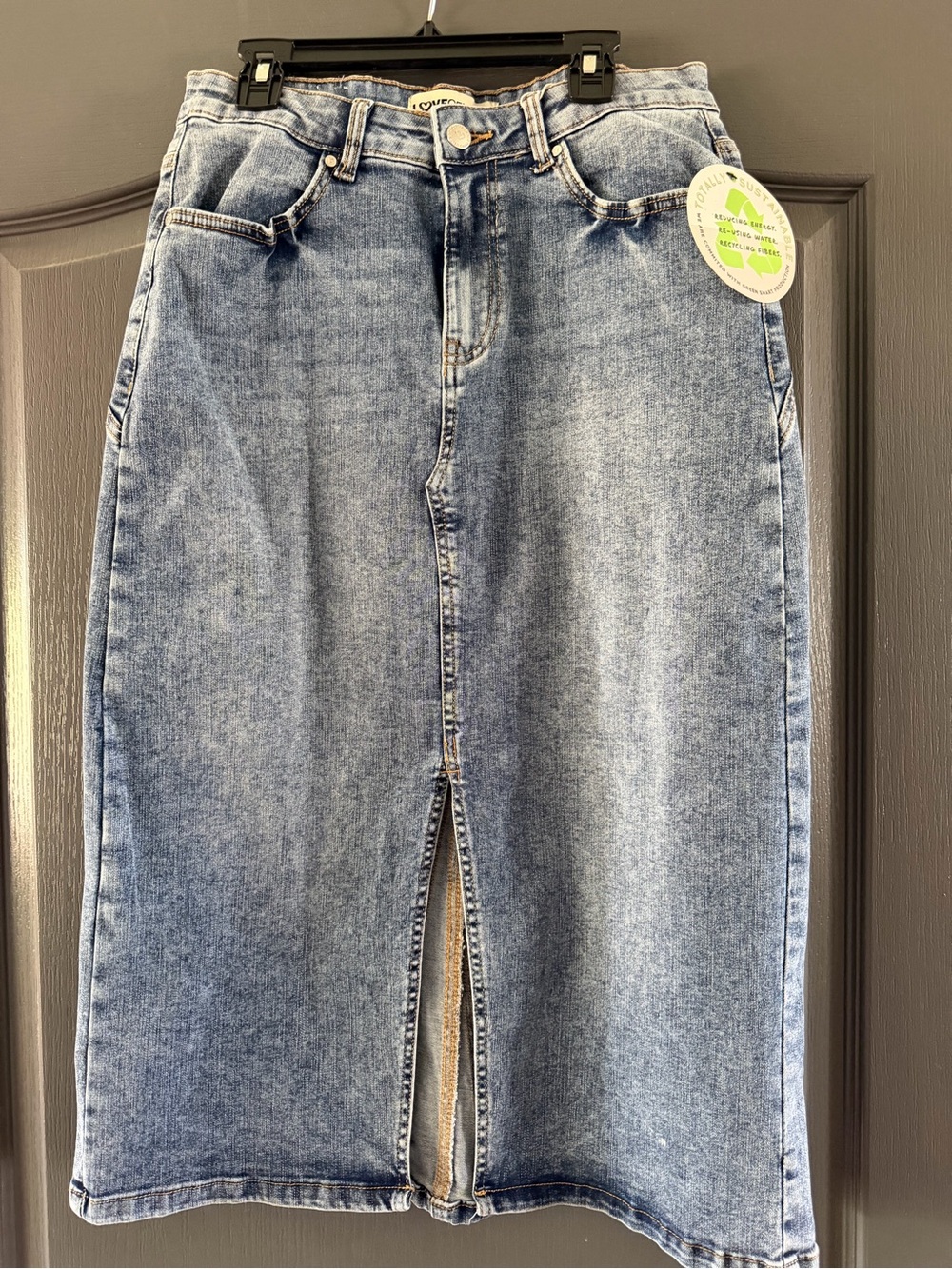 NWT LOVEGEN Classic Denim Skirt in Faded Blue